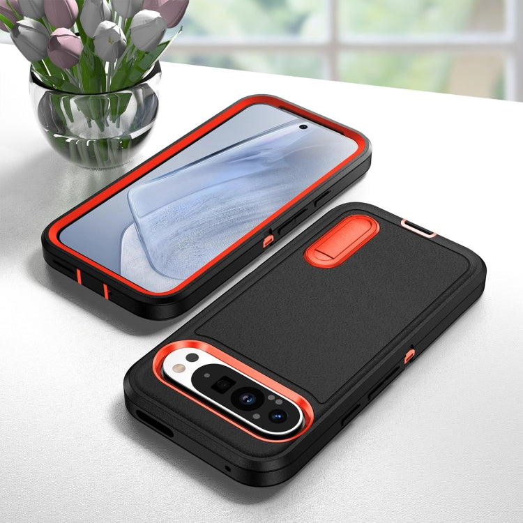 For Google Pixel 9 Rugged PC + Silicone Phone Case with Holder(Black+Orange) - free shipping - PMC TechLife - Order now!