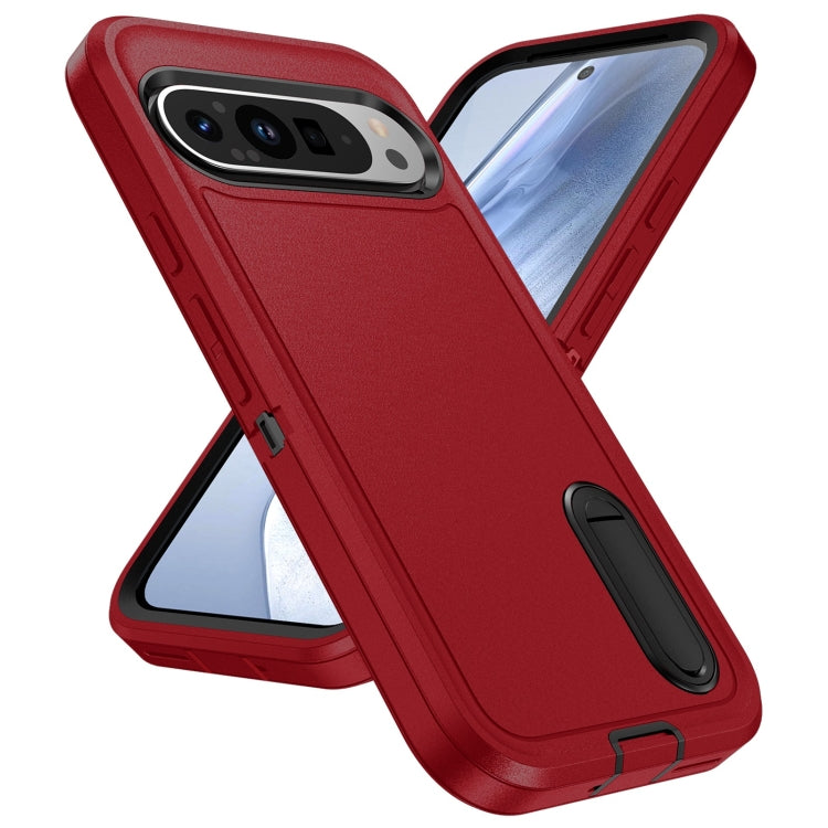 For Google Pixel 9 Rugged PC + Silicone Phone Case with Holder(Red+Black) - Google Cases by PMC Jewellery | Online Shopping South Africa | PMC Jewellery | Buy Now Pay Later Mobicred