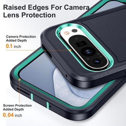 For Google Pixel 9 Rugged PC + Silicone Phone Case with Holder(Dark Blue+Light Green) - Google Cases by PMC Jewellery | Online Shopping South Africa | PMC Jewellery | Buy Now Pay Later Mobicred