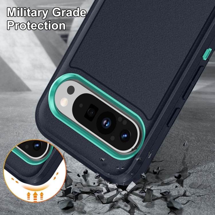 For Google Pixel 9 Rugged PC + Silicone Phone Case with Holder(Dark Blue+Light Green) - Google Cases by PMC Jewellery | Online Shopping South Africa | PMC Jewellery | Buy Now Pay Later Mobicred