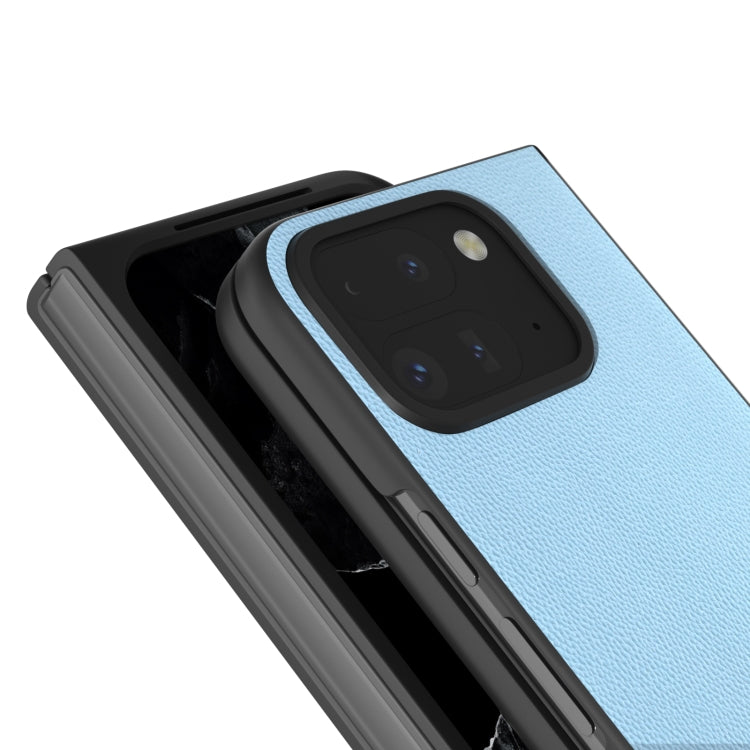 For Google Pixel 9 Pro Fold ABEEL Genuine Leather Elegant Black Edge Phone Case(Sky Blue) - Google Cases by PMC Jewellery | Online Shopping South Africa | PMC Jewellery | Buy Now Pay Later Mobicred