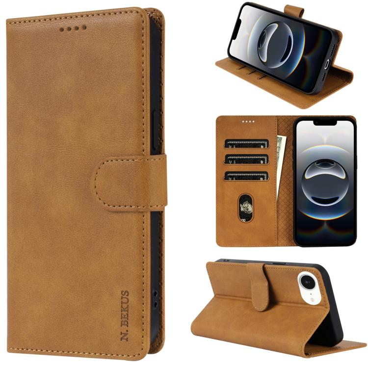 For iPhone 16e N.BEKUS CSJ-P1 Solid Color Leather Phone Case(Brown) - iPhone 16e Cases by N.BEKUS | Online Shopping South Africa | PMC TechLife | Buy Now Pay Later Mobicred