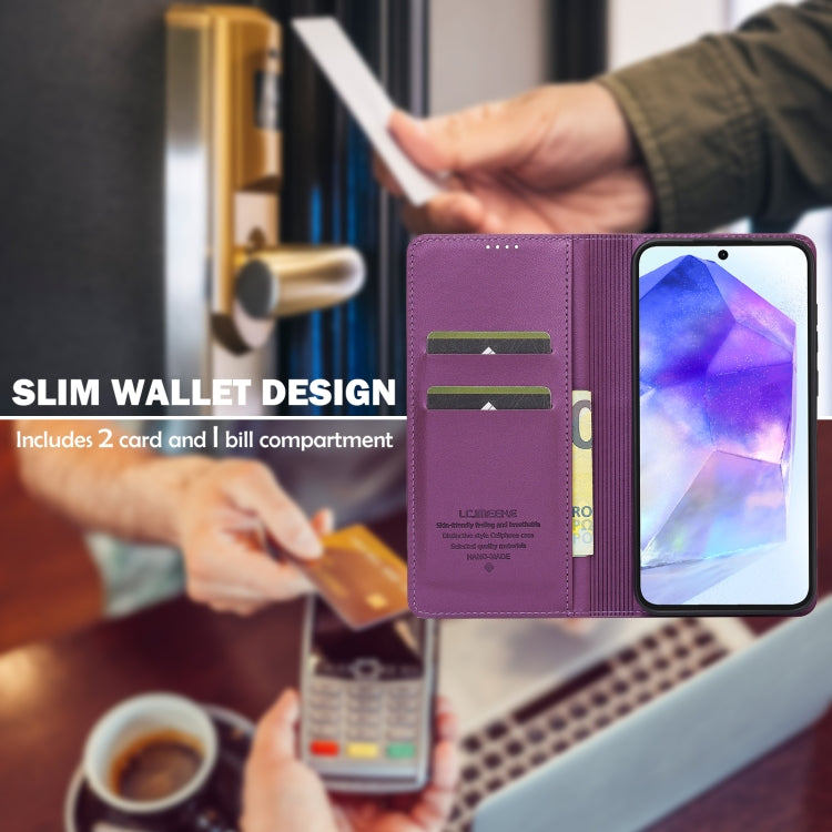 For Samsung Galaxy S24 FE 5G LC.IMEEKE L1 Series Frosted Fine Texture PU Phone Case(Purple) - Galaxy S24 FE 5G Cases by LC.IMEEKE | Online Shopping South Africa | PMC Jewellery | Buy Now Pay Later Mobicred