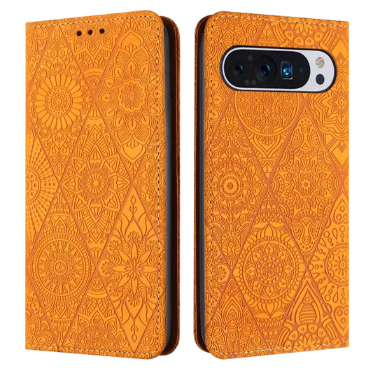 For Google Pixel 9 / 9 Pro Ethnic Embossed Adsorption Leather Phone Case(Yellow) - Google Cases by PMC Jewellery | Online Shopping South Africa | PMC Jewellery | Buy Now Pay Later Mobicred