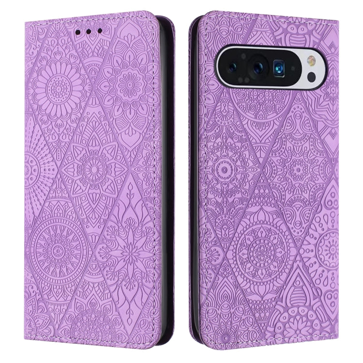 For Google Pixel 9 / 9 Pro Ethnic Embossed Adsorption Leather Phone Case(Purple) - Google Cases by PMC TechLife | Online Shopping South Africa | PMC TechLife | Buy Now Pay Later Mobicred