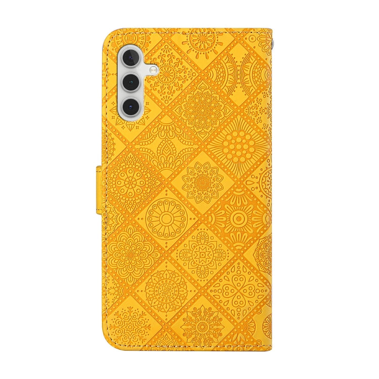 For Samsung Galaxy S25 5G Ethnic Style Embossed Pattern Leather Phone Case(Yellow) - Galaxy S25 5G Cases by PMC Jewellery | Online Shopping South Africa | PMC Jewellery | Buy Now Pay Later Mobicred