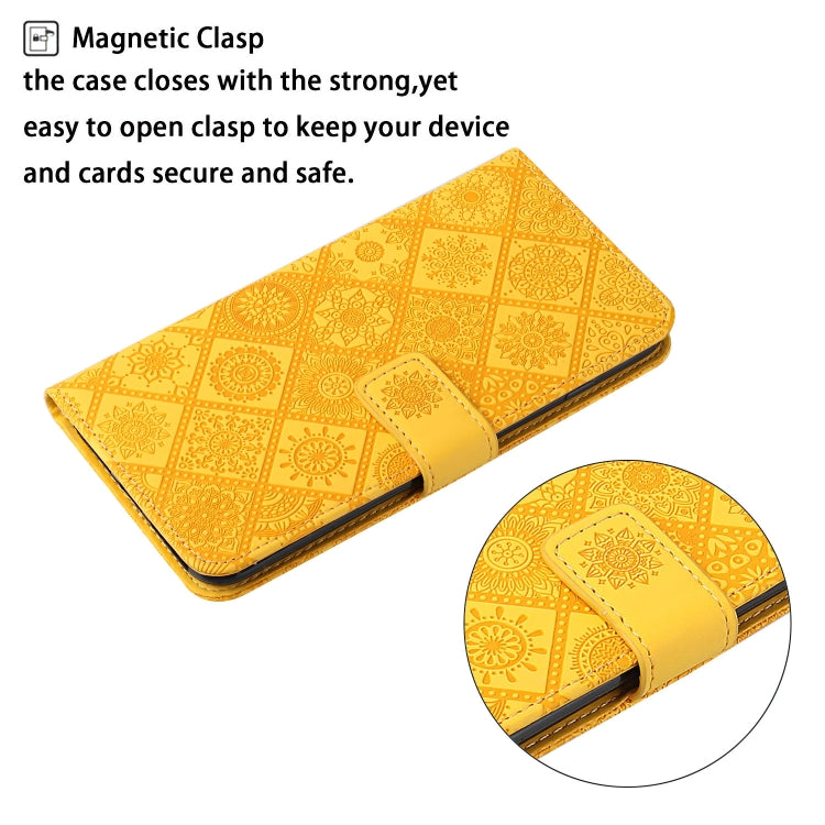 For Samsung Galaxy S25 5G Ethnic Style Embossed Pattern Leather Phone Case(Yellow) - Galaxy S25 5G Cases by PMC Jewellery | Online Shopping South Africa | PMC Jewellery | Buy Now Pay Later Mobicred