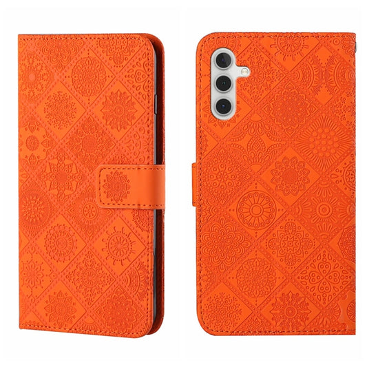 For Samsung Galaxy S25+ 5G Ethnic Style Embossed Pattern Leather Phone Case(Orange) - Galaxy S25+ 5G Cases by PMC Jewellery | Online Shopping South Africa | PMC Jewellery | Buy Now Pay Later Mobicred