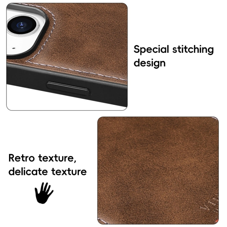 For iPhone 15 Pro Max VIETAO Plain Leather Stitching PU Phone Case(Brown) - iPhone 15 Pro Max Cases by VIETAO | Online Shopping South Africa | PMC Jewellery | Buy Now Pay Later Mobicred