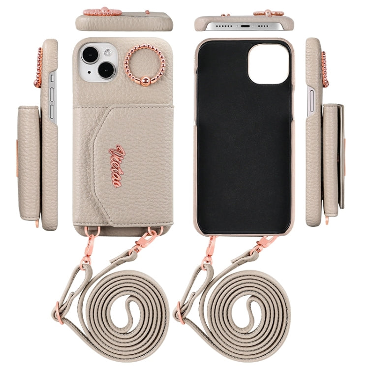 For iPhone 15 Pro Max VIETAO Ring Holder Card Bag Phone Case with Lanyard(Grey) - iPhone 15 Pro Max Cases by VIETAO | Online Shopping South Africa | PMC Jewellery | Buy Now Pay Later Mobicred