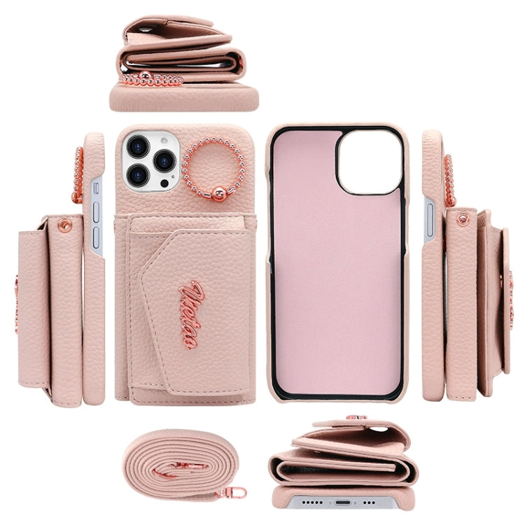 For iPhone 15 Pro Max VIETAO Ring Holder Wallet PU Phone Case with Lanyard(Pink) - iPhone 15 Pro Max Cases by VIETAO | Online Shopping South Africa | PMC Jewellery | Buy Now Pay Later Mobicred