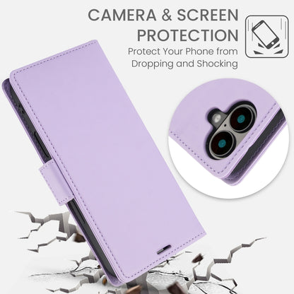 For iPhone 16 Plus Side Buckle RFID Anti-theft Leather Phone Case(Light Purple) - iPhone 16 Plus Cases by PMC Jewellery | Online Shopping South Africa | PMC Jewellery | Buy Now Pay Later Mobicred