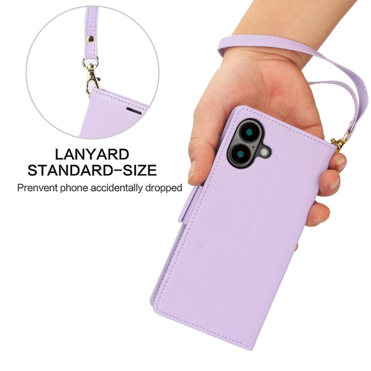 For iPhone 16 Plus Side Buckle RFID Anti-theft Leather Phone Case(Light Purple) - iPhone 16 Plus Cases by PMC Jewellery | Online Shopping South Africa | PMC Jewellery | Buy Now Pay Later Mobicred