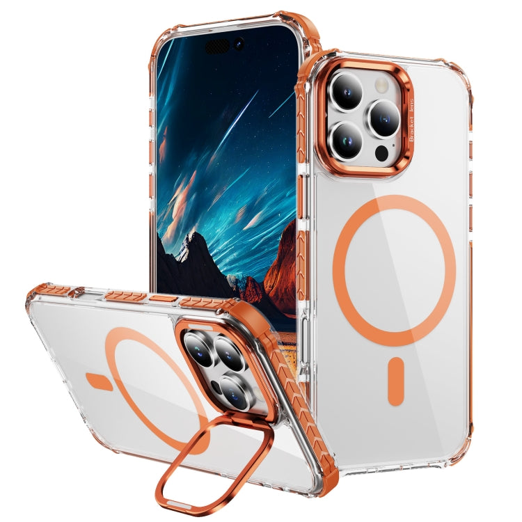 For iPhone 16 Pro Max Rainbow Series Transparent MagSafe Lens Holder Phone Case(Orange) - iPhone 16 Pro Max Cases by PMC Jewellery | Online Shopping South Africa | PMC Jewellery | Buy Now Pay Later Mobicred