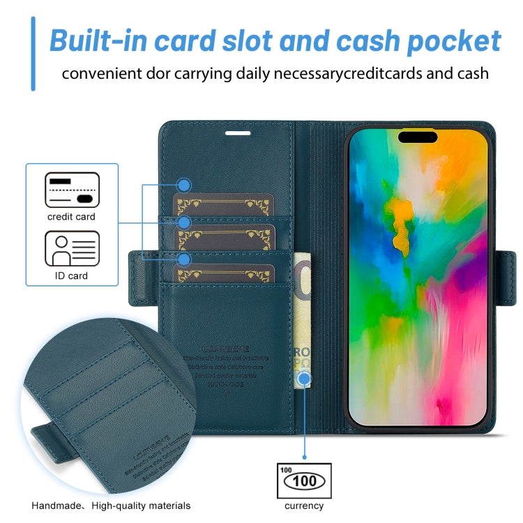 For iPhone 16 LC.IMEEKE Skin-friendly Card Slots Leather Phone Case(Blue) - iPhone 16 Cases by LC.IMEEKE | Online Shopping South Africa | PMC Jewellery | Buy Now Pay Later Mobicred