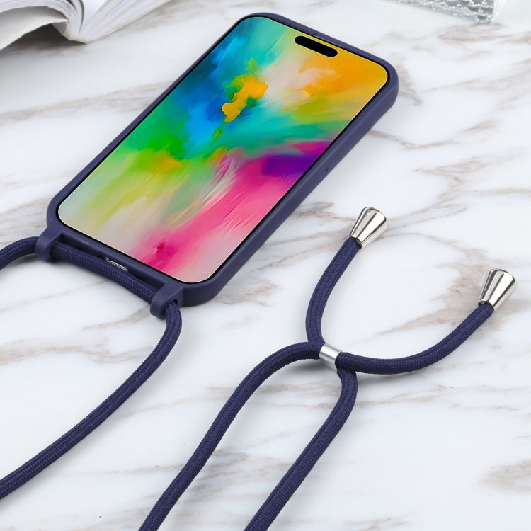 For iPhone 16 Plus Candy Colors TPU Protective Phone Case with Lanyard(Dark Blue) - free shipping - PMC TechLife - Order now!