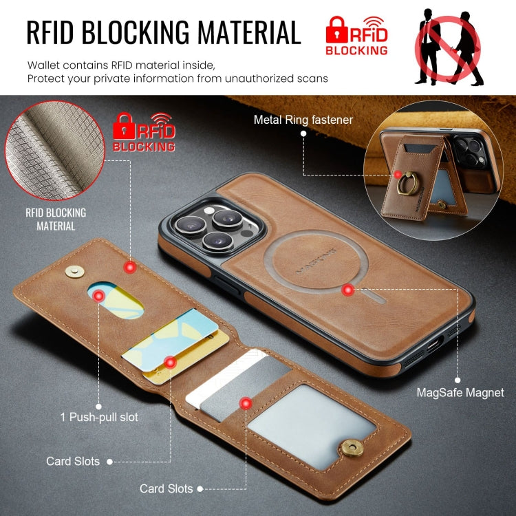 For iPhone 14 DG.MING K1 MagSafe Detachable Wallet RFID Back Cover Phone Case(Brown) - iPhone 14 Cases by DG.MING | Online Shopping South Africa | PMC Jewellery | Buy Now Pay Later Mobicred