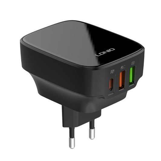 LDNIO Q334 32W Type-C + Dual USB Port Charger with 1m Micro USB Data Cable, Plug Type:EU Plug(Black) - USB Charger by LDNIO | Online Shopping South Africa | PMC Jewellery | Buy Now Pay Later Mobicred