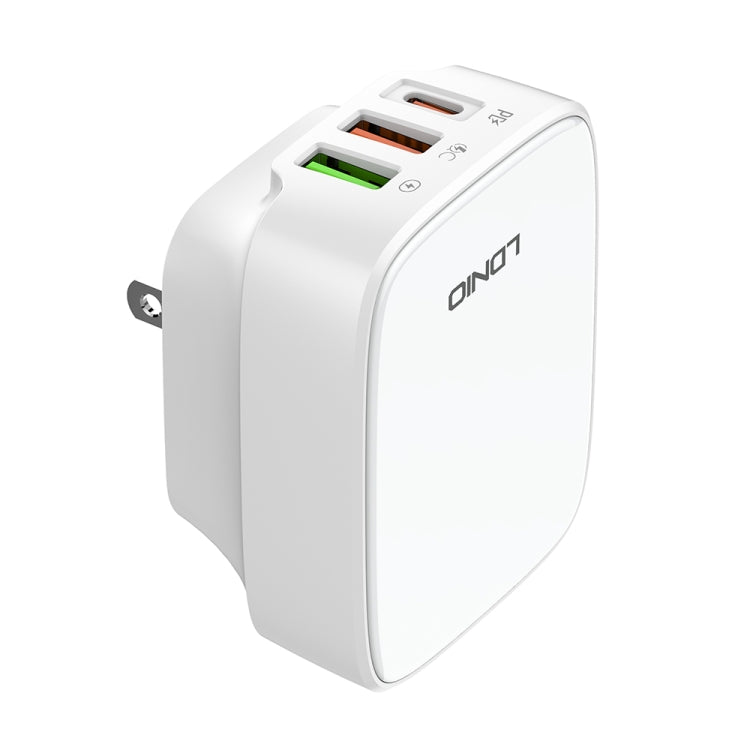 LDNIO Q334 32W Type-C + Dual USB Port Charger with 1m 8 Pin Data Cable, Plug Type:US Plug(White) - USB Charger by LDNIO | Online Shopping South Africa | PMC Jewellery | Buy Now Pay Later Mobicred