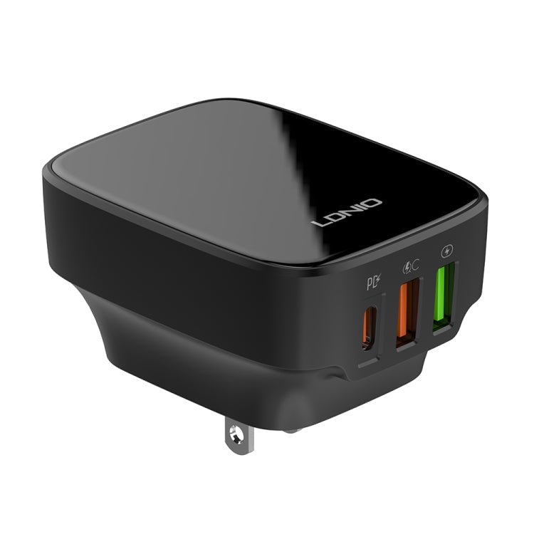 LDNIO Q334 32W Type-C + Dual USB Port Charger with 1m USB-C / Type-C to 8 Pin Data Cable, Plug Type:US Plug(Black) - USB Charger by LDNIO | Online Shopping South Africa | PMC Jewellery | Buy Now Pay Later Mobicred