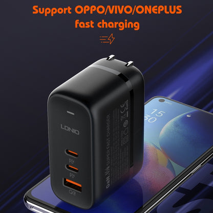 LDNIO Q366 65W USB + Dual Type-C Port Charger with 1m USB-C / Type-C to USB-C / Type-C Data Cable, Plug Type:US Plug(Black) - USB Charger by LDNIO | Online Shopping South Africa | PMC Jewellery | Buy Now Pay Later Mobicred