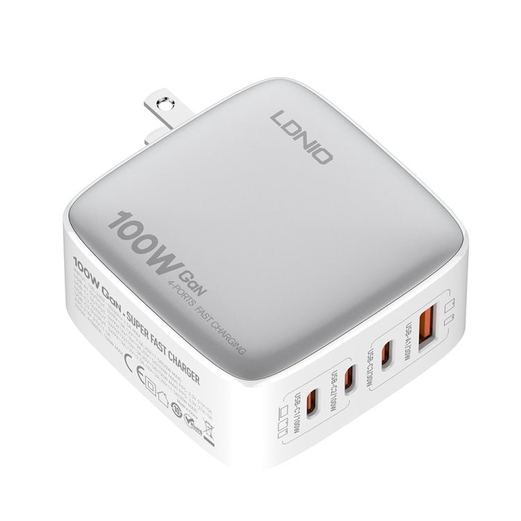 LDNIO Q408 100W GaN USB+3 USB-C / Type-C Interface Charger with 1m 100W USB-C / Type-C to USB-C / Type-C Data Cable, Plug Type:US Plug(White) - USB Charger by LDNIO | Online Shopping South Africa | PMC Jewellery | Buy Now Pay Later Mobicred