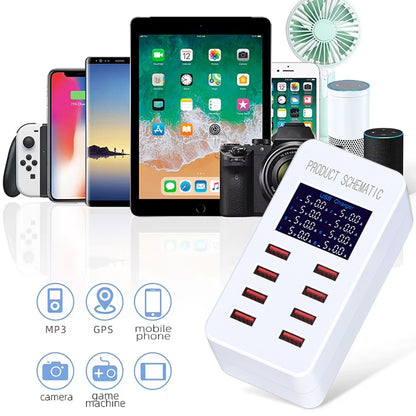 A8B 50W 8 Ports USB Smart Charging Station with Digital Display, Plug:EU Plug - Multifunction Charger by PMC Jewellery | Online Shopping South Africa | PMC Jewellery | Buy Now Pay Later Mobicred