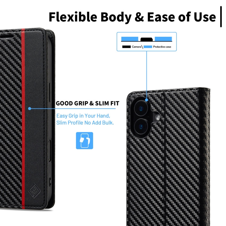 For iPhone 16 Plus LC.IMEEKE Carbon Fiber Leather Phone Case(Vertical Black) - iPhone 16 Plus Cases by LC.IMEEKE | Online Shopping South Africa | PMC Jewellery | Buy Now Pay Later Mobicred