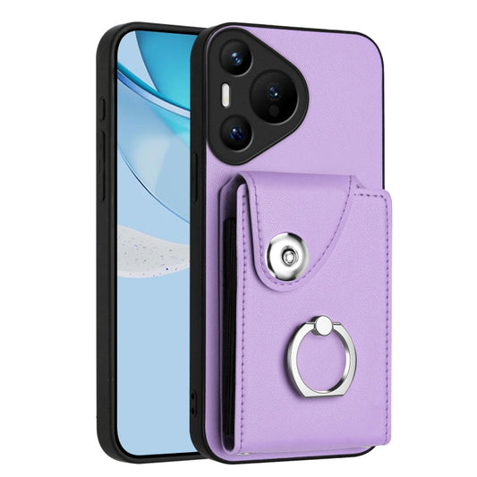 For Huawei Pura 70 Organ Card Bag Ring Holder Phone Case(Purple) - Huawei Cases by PMC Jewellery | Online Shopping South Africa | PMC Jewellery | Buy Now Pay Later Mobicred