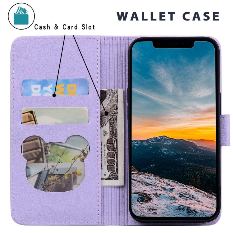 For iPhone 16e Cute Cat Embossed Leather Phone Case(Purple) - iPhone 16e Cases by PMC TechLife | Online Shopping South Africa | PMC TechLife | Buy Now Pay Later Mobicred