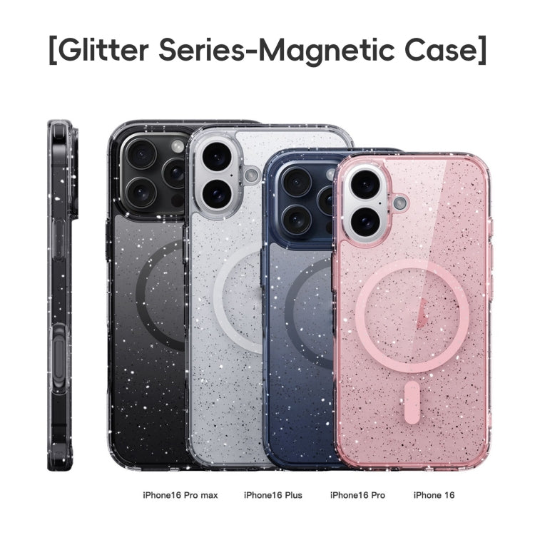 For iPhone 16 Plus Glitter Powder MagSafe Magnetic Phone Case(Transparent Black) - iPhone 16 Plus Cases by PMC Jewellery | Online Shopping South Africa | PMC Jewellery | Buy Now Pay Later Mobicred