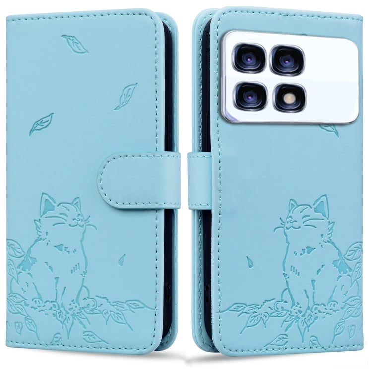 For Redmi K70 Ultra Cute Cat Embossed Leather Phone Case(Sky Blue) - Xiaomi Cases by PMC Jewellery | Online Shopping South Africa | PMC Jewellery | Buy Now Pay Later Mobicred