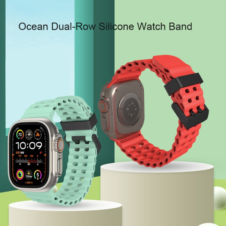 For Apple Watch SE 44mm Ocean Dual-Row Hole Silicone Watch Band(Blue) - free shipping - PMc TechLife - Order now!