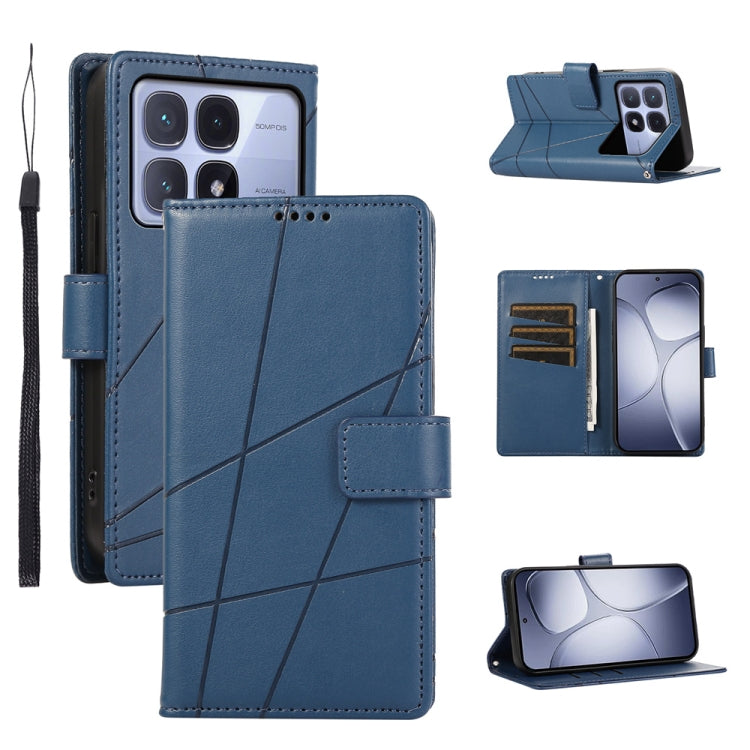 For Redmi K70 Ultra PU Genuine Leather Texture Embossed Line Phone Case(Blue) - Xiaomi Cases by PMC Jewellery | Online Shopping South Africa | PMC Jewellery | Buy Now Pay Later Mobicred