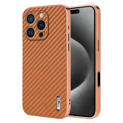 For iPhone 16 Pro Max AZNS Electroplated Edge Carbon Fiber Texture Phone Case(Brown) - iPhone 16 Pro Max Cases by AZNS | Online Shopping South Africa | PMC Jewellery | Buy Now Pay Later Mobicred