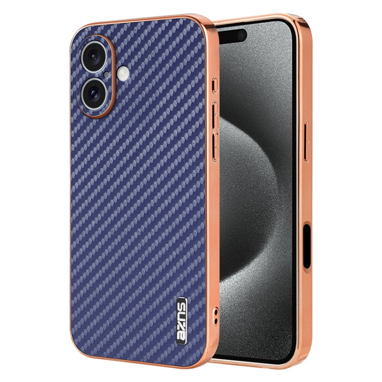 For iPhone 16 AZNS Electroplated Edge Carbon Fiber Texture Phone Case(Blue) - iPhone 16 Cases by AZNS | Online Shopping South Africa | PMC Jewellery | Buy Now Pay Later Mobicred