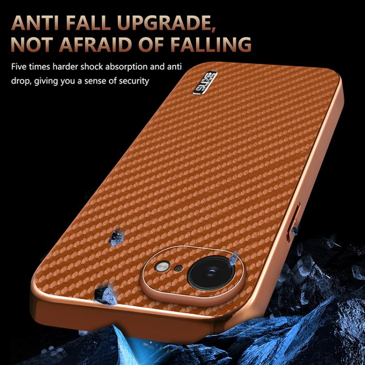 For iPhone 16e AZNS Electroplated Edge Carbon Fiber Texture Phone Case(Blue) - free shipping - PMc TechLife - Order now!