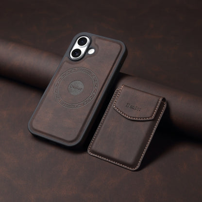 For iPhone 16 Denior D19 Skin Feel MagSafe Detachable Card Slot Phone Case(Brown) - iPhone 16 Cases by Denior | Online Shopping South Africa | PMC Jewellery | Buy Now Pay Later Mobicred