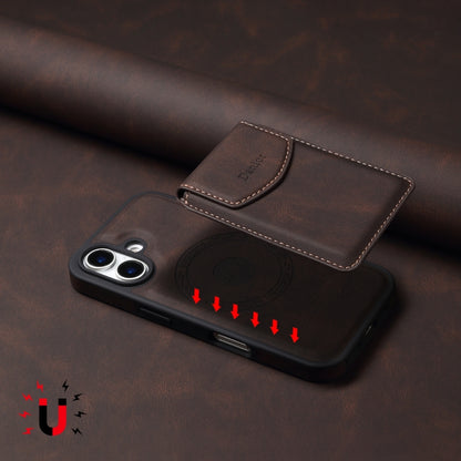 For iPhone 16 Denior D19 Skin Feel MagSafe Detachable Card Slot Phone Case(Brown) - iPhone 16 Cases by Denior | Online Shopping South Africa | PMC Jewellery | Buy Now Pay Later Mobicred