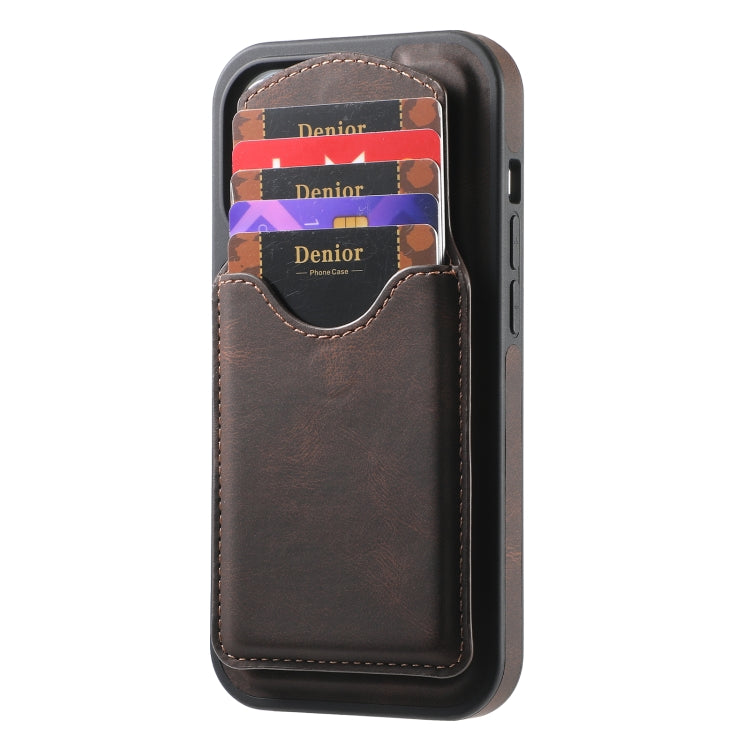 For iPhone 16 Denior D19 Skin Feel MagSafe Detachable Card Slot Phone Case(Brown) - iPhone 16 Cases by Denior | Online Shopping South Africa | PMC Jewellery | Buy Now Pay Later Mobicred