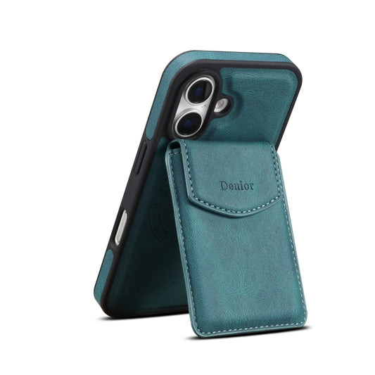 For iPhone 16 Denior D20 Skin Feel MagSafe Holder Detachable Card Slot Phone Case(Blue) - iPhone 16 Cases by Denior | Online Shopping South Africa | PMC Jewellery | Buy Now Pay Later Mobicred