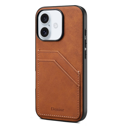 For iPhone 16 Plus Denior D09 PU Dual Card Slot Back Cover Phone Case(Brown) - iPhone 16 Plus Cases by Denior | Online Shopping South Africa | PMC Jewellery | Buy Now Pay Later Mobicred