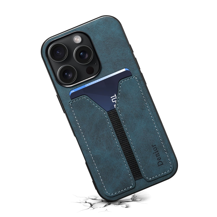 For iPhone 16 Pro Max Denior D07 DV Elastic Card Slot PU Back Cover Phone Case(Blue) - iPhone 16 Pro Max Cases by Denior | Online Shopping South Africa | PMC Jewellery | Buy Now Pay Later Mobicred