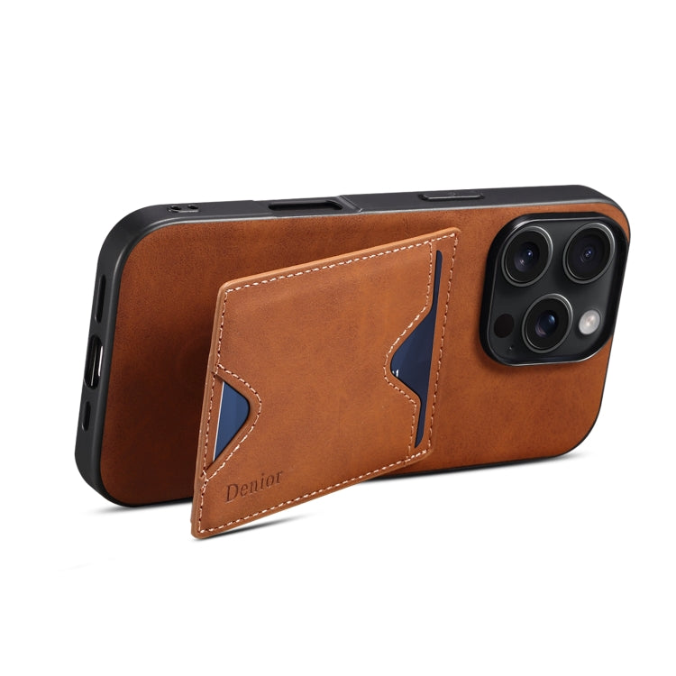 For iPhone 16 Plus Denior D06 PU Back Cover Card Slot Holder Phone Case(Brown) - iPhone 16 Plus Cases by Denior | Online Shopping South Africa | PMC Jewellery | Buy Now Pay Later Mobicred