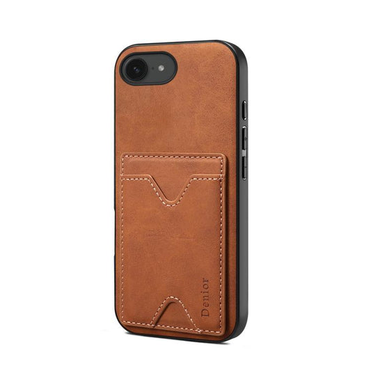 For iPhone 16e Denior D06 PU Back Cover Card Slot Holder Phone Case(Brown) - iPhone 16e Cases by Denior | Online Shopping South Africa | PMC Jewellery | Buy Now Pay Later Mobicred