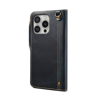 For iPhone 16 Pro Max Denior B01 Oil Wax Cowhide Magnetic Button Genuine Leather Case(Blue) - iPhone 16 Pro Max Cases by Denior | Online Shopping South Africa | PMC Jewellery | Buy Now Pay Later Mobicred