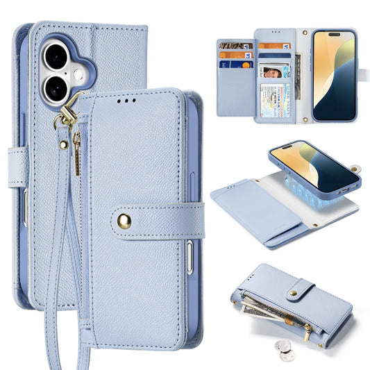 For iPhone 16 Plus DUX DUCIS Lawa Series 2 in 1 Wallet Zipper Detachable MagSafe Phone Case with Lanyard(Light Blue) - iPhone 16 Plus Cases by DUX DUCIS | Online Shopping South Africa | PMC Jewellery | Buy Now Pay Later Mobicred