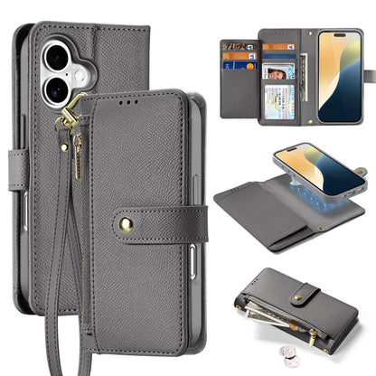 For iPhone 16 DUX DUCIS Lawa Series 2 in 1 Wallet Zipper Detachable MagSafe Phone Case with Lanyard(Grey) - iPhone 16 Cases by DUX DUCIS | Online Shopping South Africa | PMC Jewellery | Buy Now Pay Later Mobicred