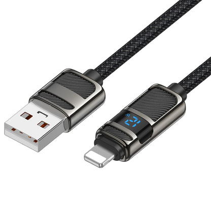 hoco U137 USB to 8 Pin Line 2.4A Charging Data Cable with Display, Length:1.2m(Black) - Normal Style Cable by hoco | Online Shopping South Africa | PMC Jewellery | Buy Now Pay Later Mobicred