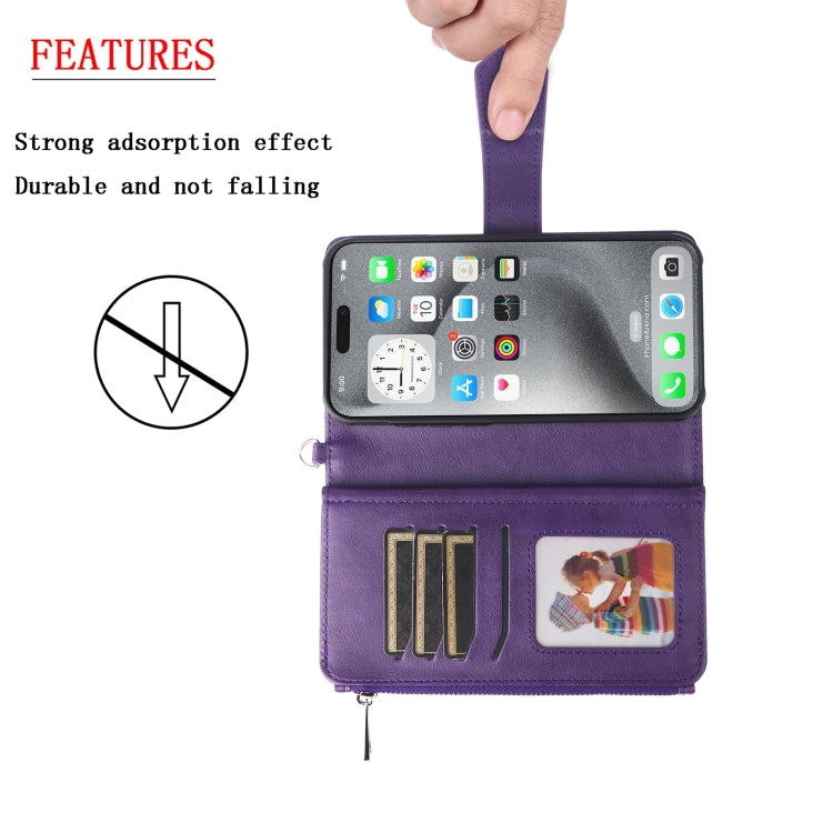 For iPhone 16 Pro Max Solid Color 2 in 1 Zipper Shockproof Phone Case(Purple) - iPhone 16 Pro Max Cases by PMC Jewellery | Online Shopping South Africa | PMC Jewellery | Buy Now Pay Later Mobicred